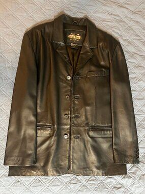 Guide Gear Leather Jacket Men's L Black 4 Button Front Pockets